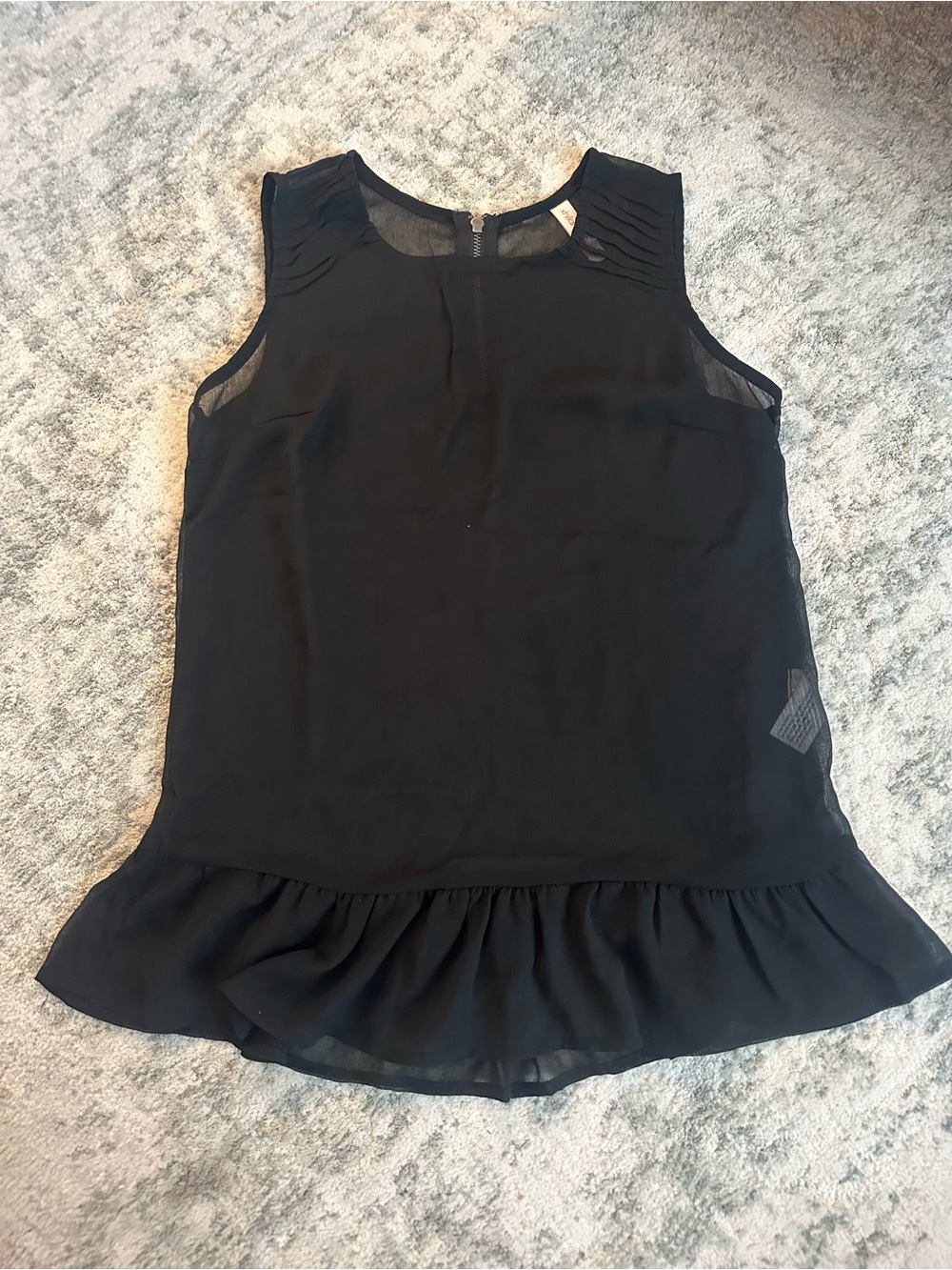 Xhilaration Black Sheer Ruffle Hem Sleeveless Top Size XS
